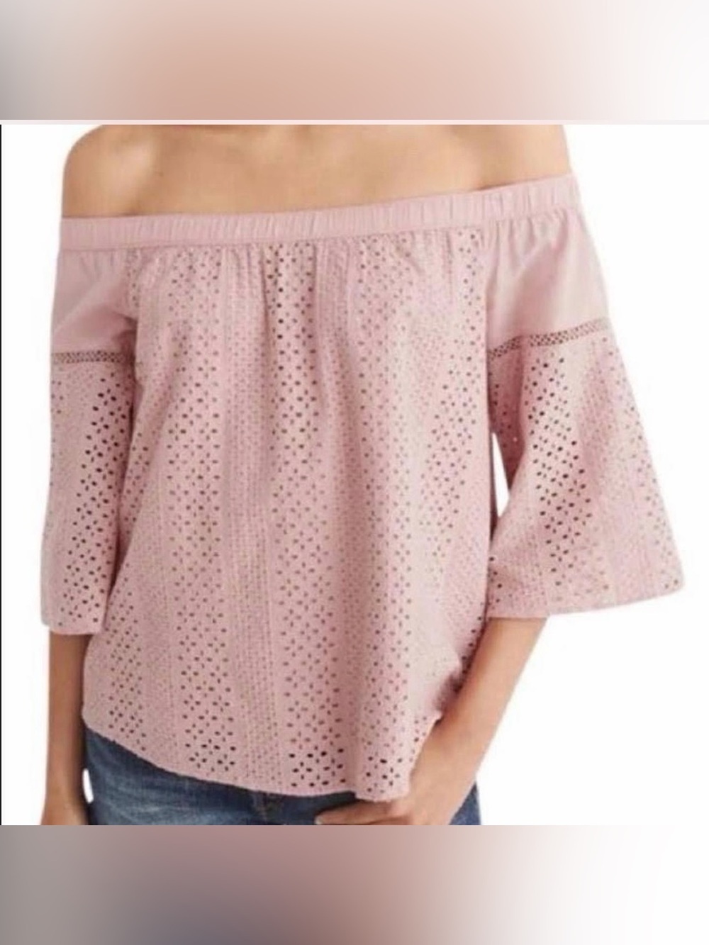 Abercrombie & Fitch Eyelet Off Shoulder Top Womens XS Cottagecore Boho Cotton